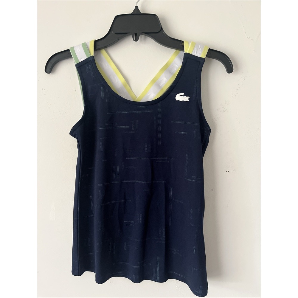 Lacoste SPORT Women's Navy Blue Jacquard Tennis Tank Top TF0754 Sz 34 Crossover